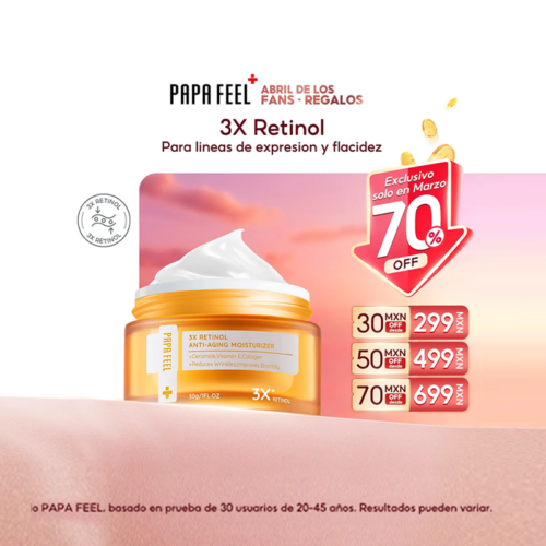 【SOLO ABRIL】PAPA FEEL Crema Facial 3X Retinol Anti-Edad 30g Antiarrugas Renovación Celular Acné Piel Sensible Textura Ligera Crema de Noche